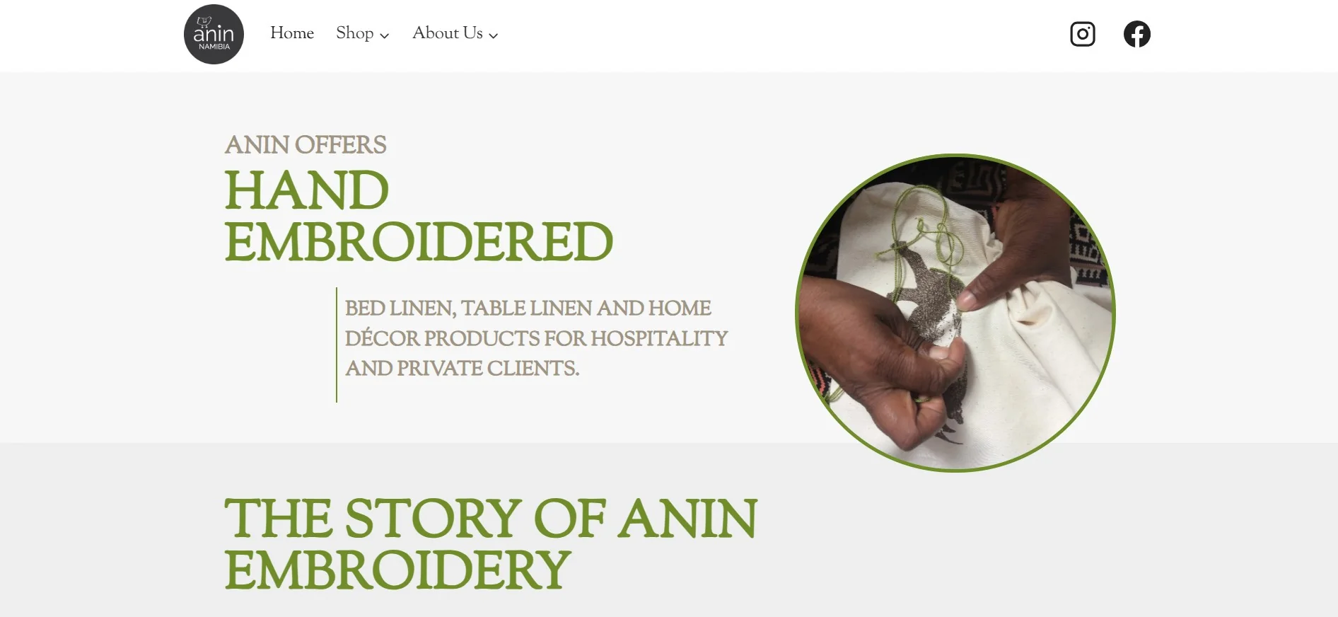 Anin Embroidery website homepage