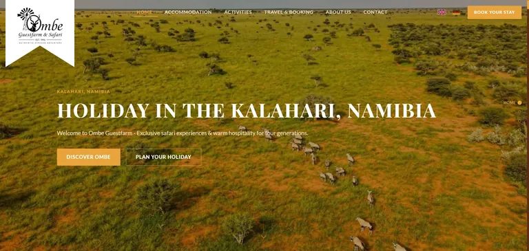Ombe Safari website displayed in a browser mockup