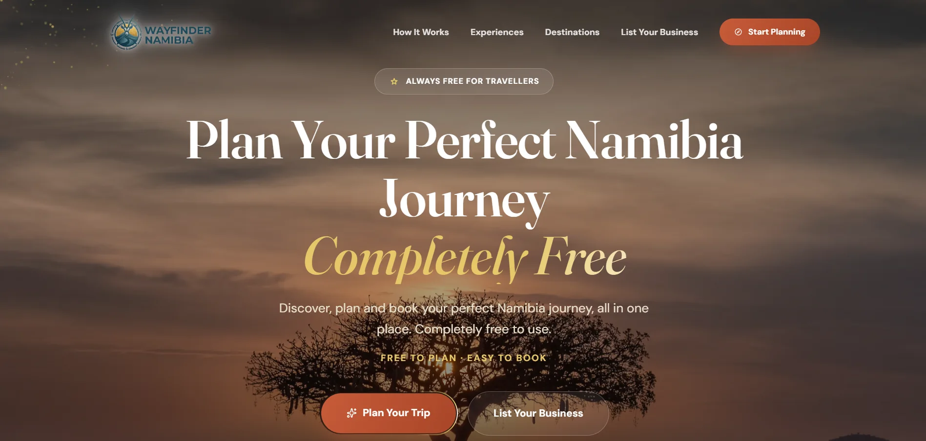 Wayfinder Namibia travel planning website
